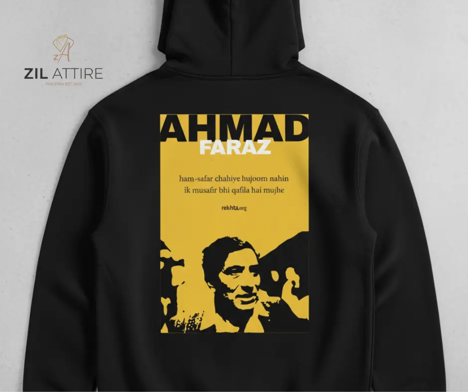 "The Poet's Path: Carry the Wisdom of AHMAD FARAZ on Your Back."