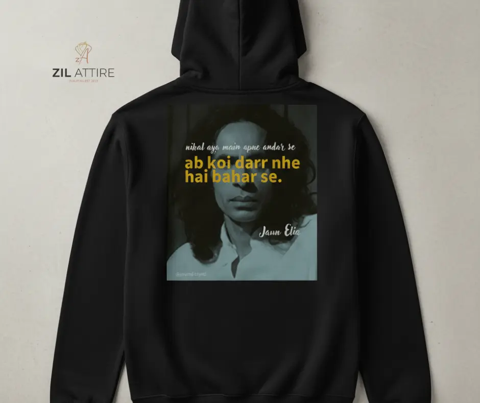 "Conquer Your Inner Demons: The ZIL ATTIRE 'JAUN ELIA' Fearless Hoodie."